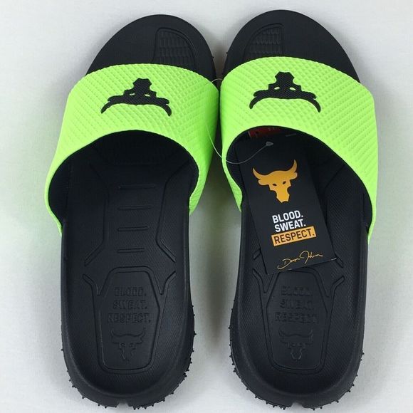 Under Armour Men's Sz 9 Green/Black UA Project Rock SL 2.0 Michelin Slides $65 - Picture 1 of 5